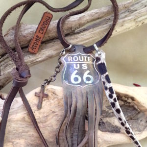 Collier cuir route 66 USA bikers Atome CROCHU ®