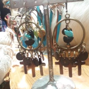 Boucles d'oreilles créoles croix et turquoises HIPPIE CHIC / BOHEME