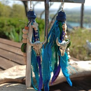 Boucles d'oreilles hippie chic buffle/peace and love turquoise Atome crochu®