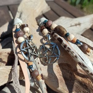 Boucles d'oreilles pentagone étoile /cuir Atome crochu® tons naturels