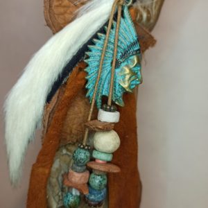 collier totem amérindien cuir camel chef cheyenne