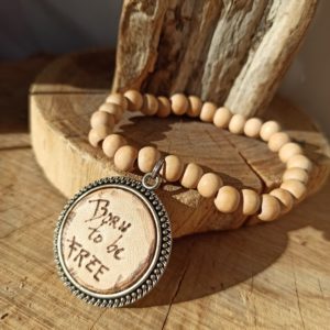 Bracelet bois naturel beige "born to be free" cuir Atome CROCHU ♥
