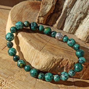 Bracelet vert kaki satiné turquoise Afrique 8 mm 6 mm