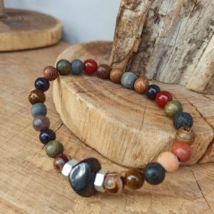 Bracelet bois pierres homme & femme élastique 8 mm Ambre